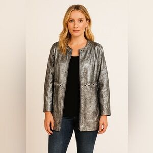 Lena Gabrielle Silver Black Metallic Stud Grommet Blazer Punk Rock SZ 12 AR ARA